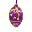 White Flowers on Purple Lattice Glass Egg Ornament 4 Inches in Purple color Oval