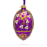 White Flowers on Purple Lattice Glass Egg Ornament 4 Inches in Purple color Oval