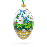 Summer Flowers Basket Glass Egg Ornament 4 Inches in Multi color Oval