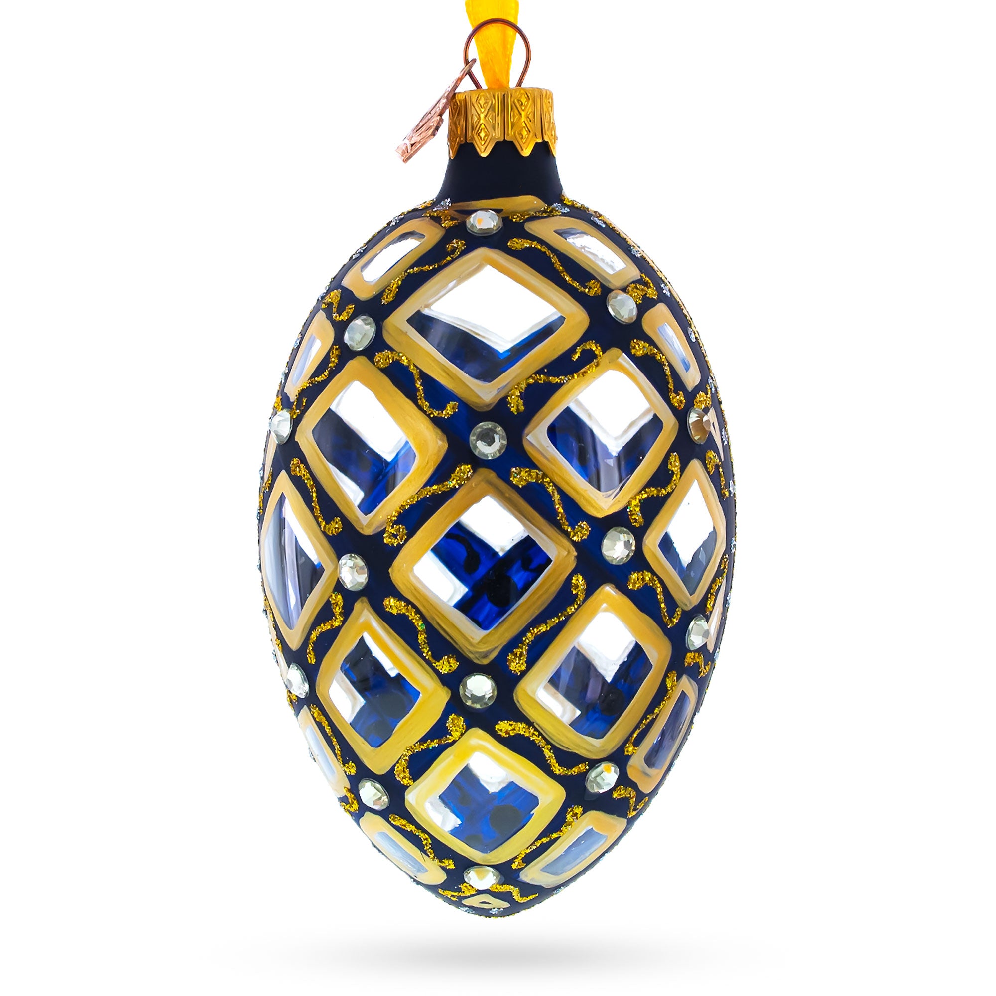 Mosaic Pattern on Blue Glass Egg Ornament 4 Inches in Blue color Oval
