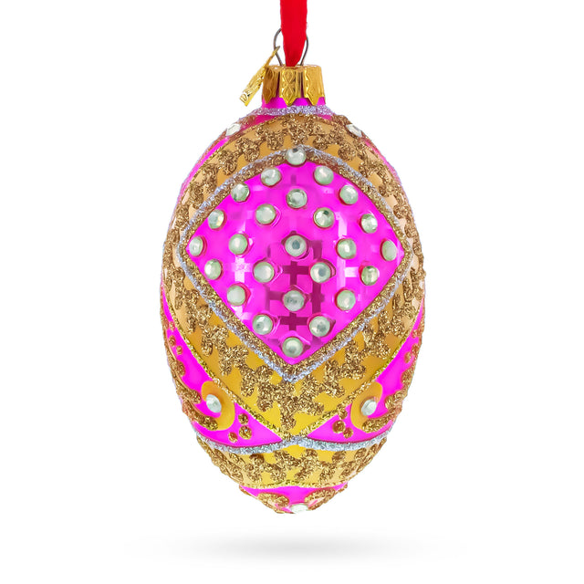 Jewels on Pink Glass Egg Ornament 4 Inches in Pink color Oval