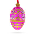 Jeweled Flowers on Pink Glass Egg Ornament 4 Inches in Pink color Oval