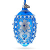 Glass Pearls on Blue Glass Egg Ornament 4 Inches in Blue color Oval
