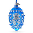 Pearls on Blue Glass Egg Ornament 4 Inches in Blue color Oval