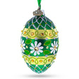 Daisies on Green Glass Egg Ornament 4 Inches in Green color, Oval shape