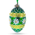 Daisies on Green Glass Egg Ornament 4 Inches in Green color Oval