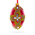 Diamond Star on Red Glass Egg Ornament 4 Inches in Red color Oval