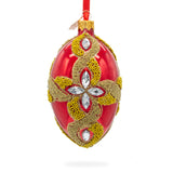 Glass Diamond Star on Red Glass Egg Ornament 4 Inches in Multi color Oval