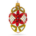 Red Jeweled Stars on White Glass Egg Ornament 4 Inches in Multi color Oval