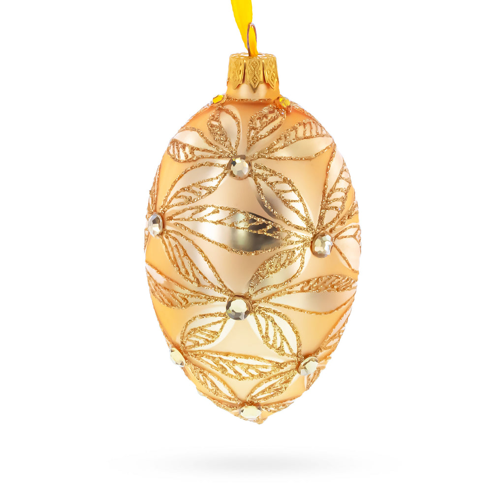 Jeweled Waves on Champagne Glass Egg Ornament 4 Inches in Ivory color Oval