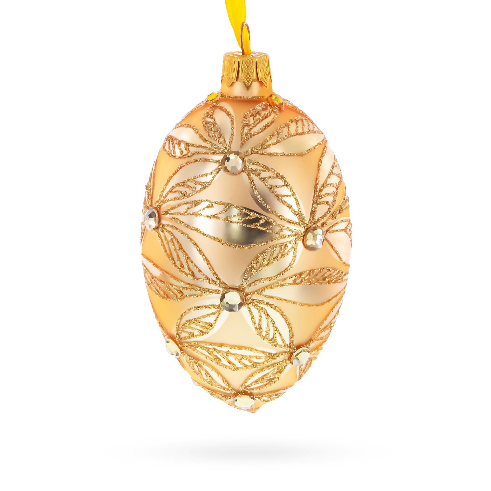 Jeweled Waves on Champagne Glass Egg Ornament 4 Inches in Ivory color Oval