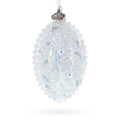 3D Pearl Roses Glass Egg Ornament 4 Inches in White color Oval
