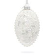 3D Pearl Roses Glass Egg Ornament 4 Inches in White color, Oval shape
