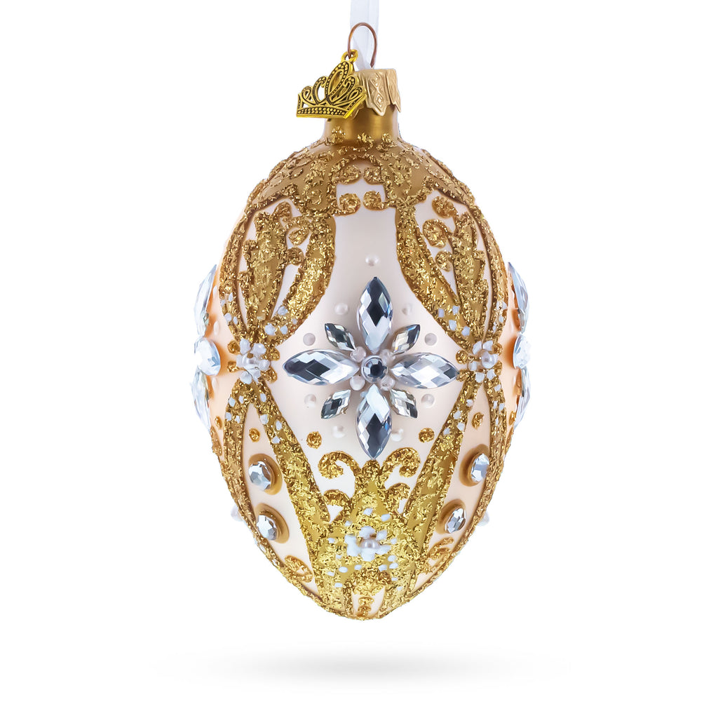 Diamond Star on Champagne Glass Egg Ornament 4 Inches in Gold color Oval