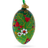 Pearl on Green Leaves Glass Egg Ornament 4 Inches in Green color Oval