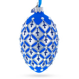 Silver Diamonds on Blue Glass Egg Ornament 4 Inches in Blue color, Oval shape