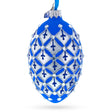 Silver Diamonds on Blue Glass Egg Ornament 4 Inches in Blue color Oval