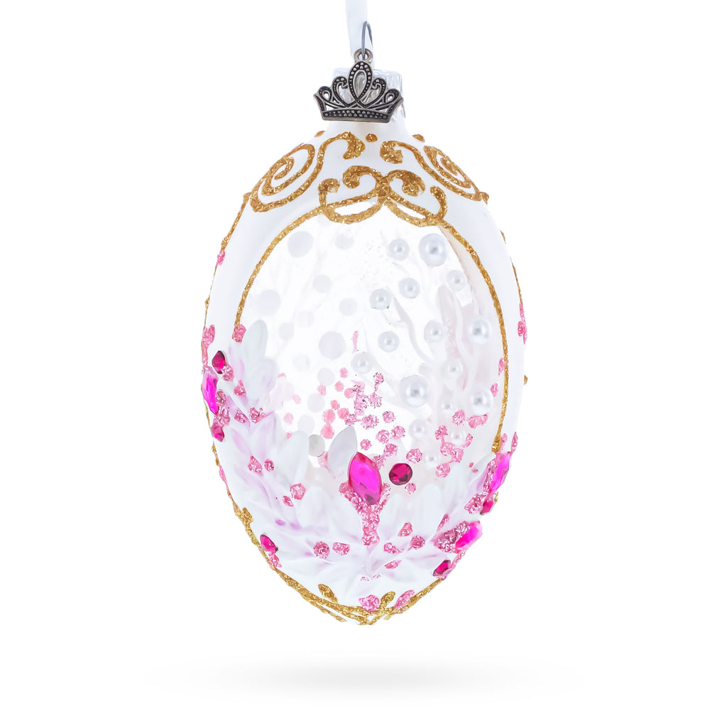 Pink Pearls on Clear Glass Egg Ornament 4 Inches in Clear color Oval