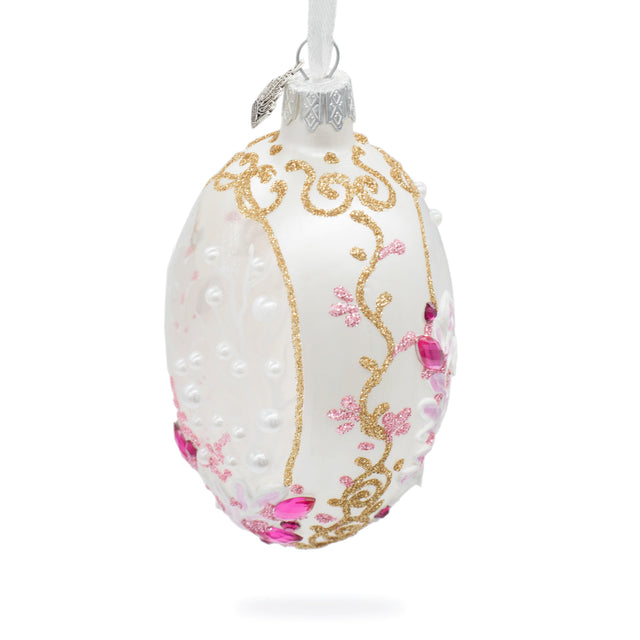 Glass Pink Pearls on Clear Glass Egg Ornament 4 Inches in Clear color Oval