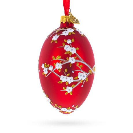 1901 Kelch Apple Blossom on Red Royal Egg Glass Ornament 4 Inches in  color Oval