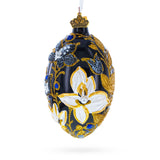 Black and Gold Floral with Jewel Accents Glass Egg Ornament in Black color Oval