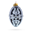 Silver and Crystal Floral Pattern on Black Glass Egg Ornament 4 Inches in Black color Oval