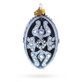 Silver and Crystal Floral Pattern on Black Glass Egg Ornament 4 Inches in Black color Oval