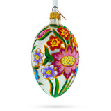 Colorful Flowers Glass Egg Ornament 4 Inches in Red color, Oval shape