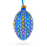 Vibrant Polka Dot Jewel-Toned Glass Egg Ornament  4 Inches in Blue color Oval