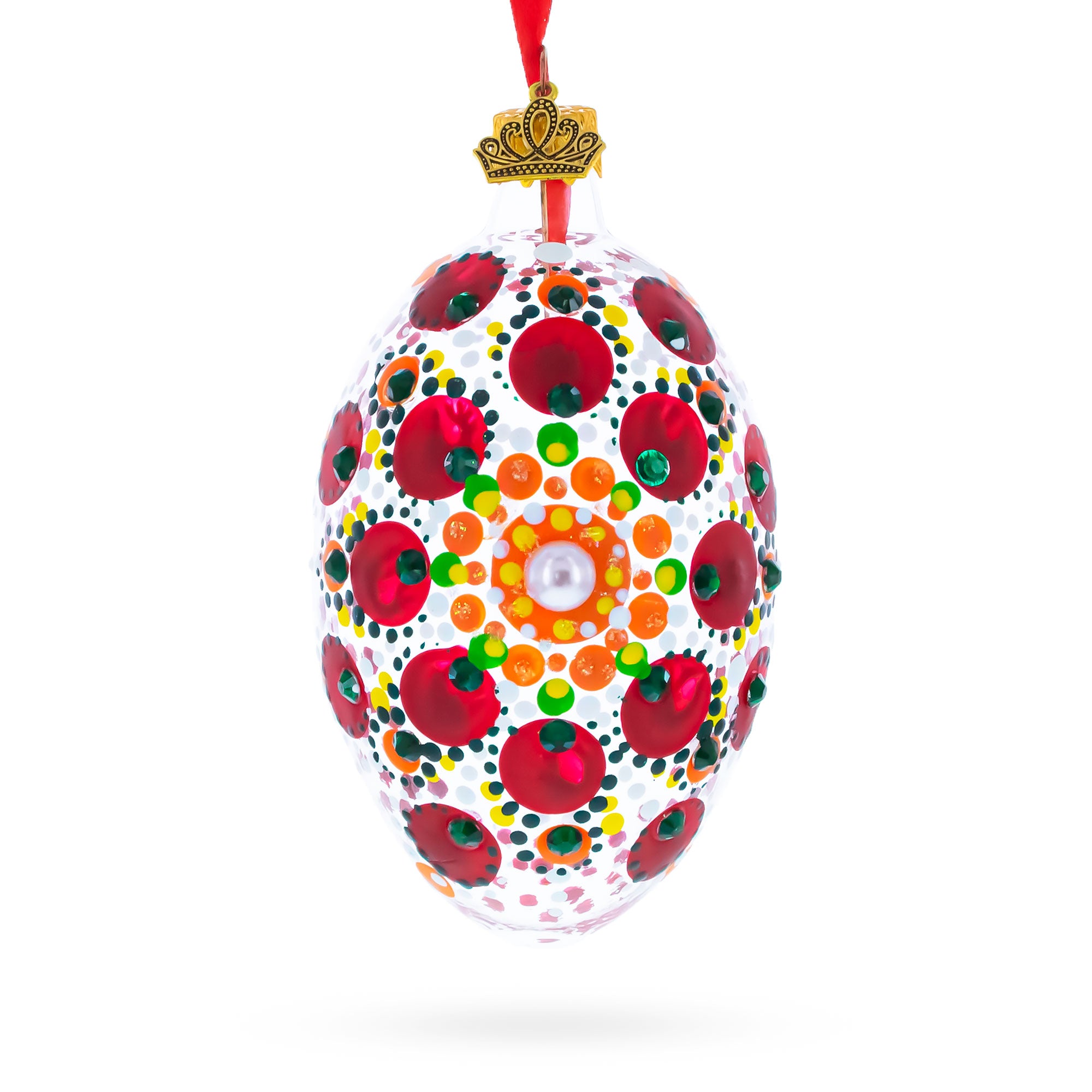 Red Poppy Floral Glass Egg Ornament 4 Inches in Red color Oval
