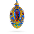 Royal Blue Regal Heart and Gemstones Embellished Glass Egg Ornament 4 Inches in Blue color Oval