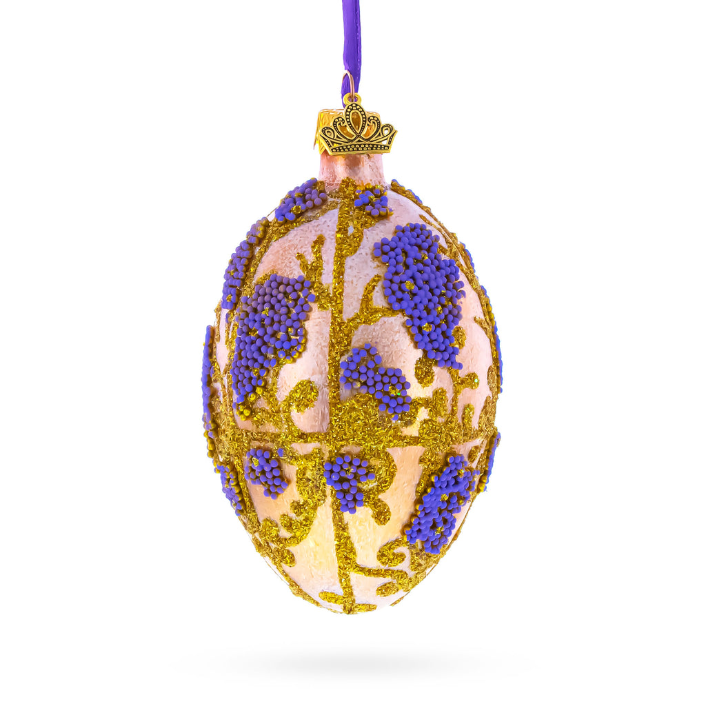 Golden Amber with Lavender Blossoms Beaded Glass Egg Ornament 4 Inches in Gold color Oval