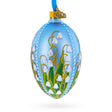 Lily of the Valley on Frosted Blue Egg Glass Ornament in Blue color Oval