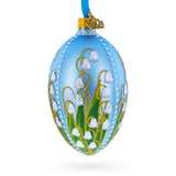 Lily of the Valley on Frosted Blue Egg Glass Ornament in Blue color Oval