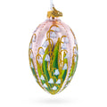 Lily of the Valley on Frosted Rose Egg Glass Ornament 4 Inches in Pink color Oval