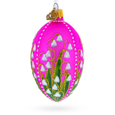 Lily of the Valley on Pink Egg Glass Ornament in Pink color Oval