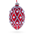 Red Pearl Lattice Glass Egg Ornament 4 Inches in Red color Oval
