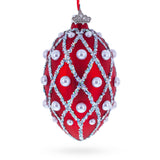 Red Pearl Lattice Glass Egg Ornament 4 Inches in Red color Oval