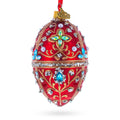 Red Jewel-Encrusted Egg with Gold Filigree and Crystal Floral Accents Glass Egg Ornament 4 Inches in Red color Oval