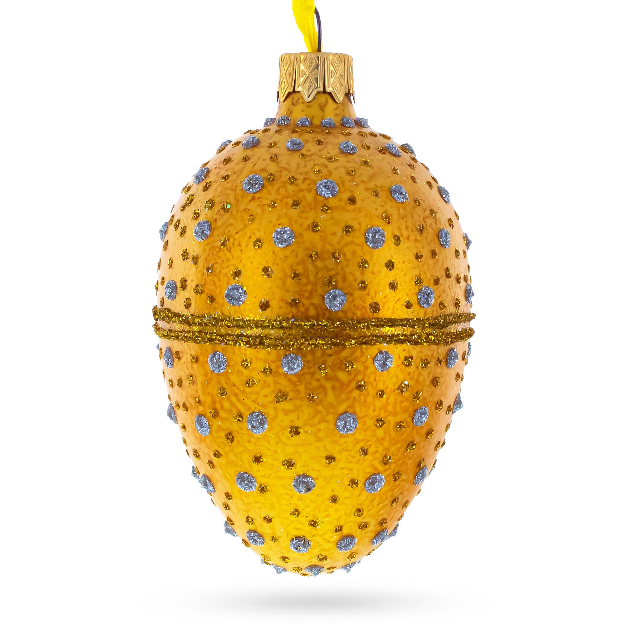 Diamond Drops Glass Egg Ornament 4 Inches in Gold color Oval