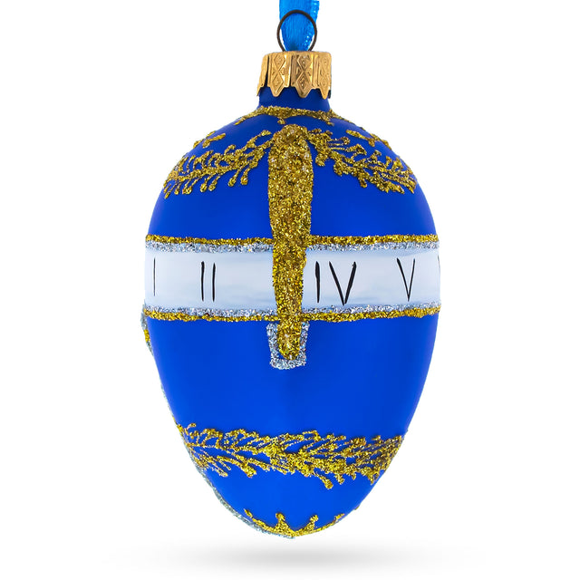 1895 Blue Serpent Clock Royal Egg Glass Ornament 4 Inches in Blue color, Oval shape