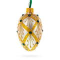 Beige & Emerald Jewel Accented Mini Glass Egg Ornament 2.9 Inches in Beige color Oval