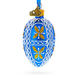 Royal Blue & Gold Floral Lace Mini Glass Egg Ornament 2.9 Inches in Blue color Oval