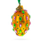 Golden Amber with Pink & Green Jewel Accents Mini Glass Egg Ornament 2.9 Inches in Gold color Oval