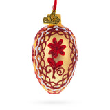 Cream with Red Floral and Lace Accents Mini Glass Egg Ornament 2.9 Inches in Red color Oval