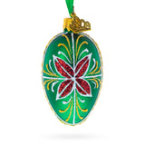 Emerald Green with Red and Gold Floral Mini Glass Egg Ornament 2.9 Inches in Green color Oval