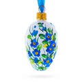 White with Blue Floral and Green Leaf Accents Mini Glass Egg Ornament 2.9 Inches in Blue color Oval