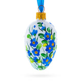 White with Blue Floral and Green Leaf Accents Mini Glass Egg Ornament 2.9 Inches in White color Oval