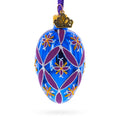 Cobalt Blue with Pink and Yellow Floral Pattern Mini Glass Egg Ornament 2.9 Inches in Purple color Oval