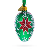 Festive Green with Red and White Snowflake Pattern Mini Glass Egg Ornament 2.9 Inches in Green color Oval